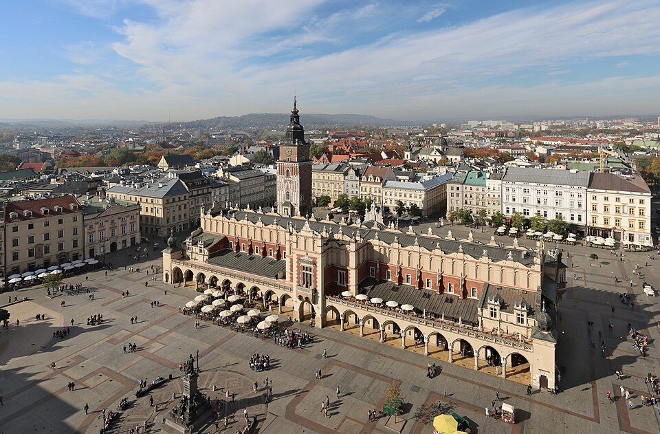 Kraków’s Main Square and Cloth Hall seen from above