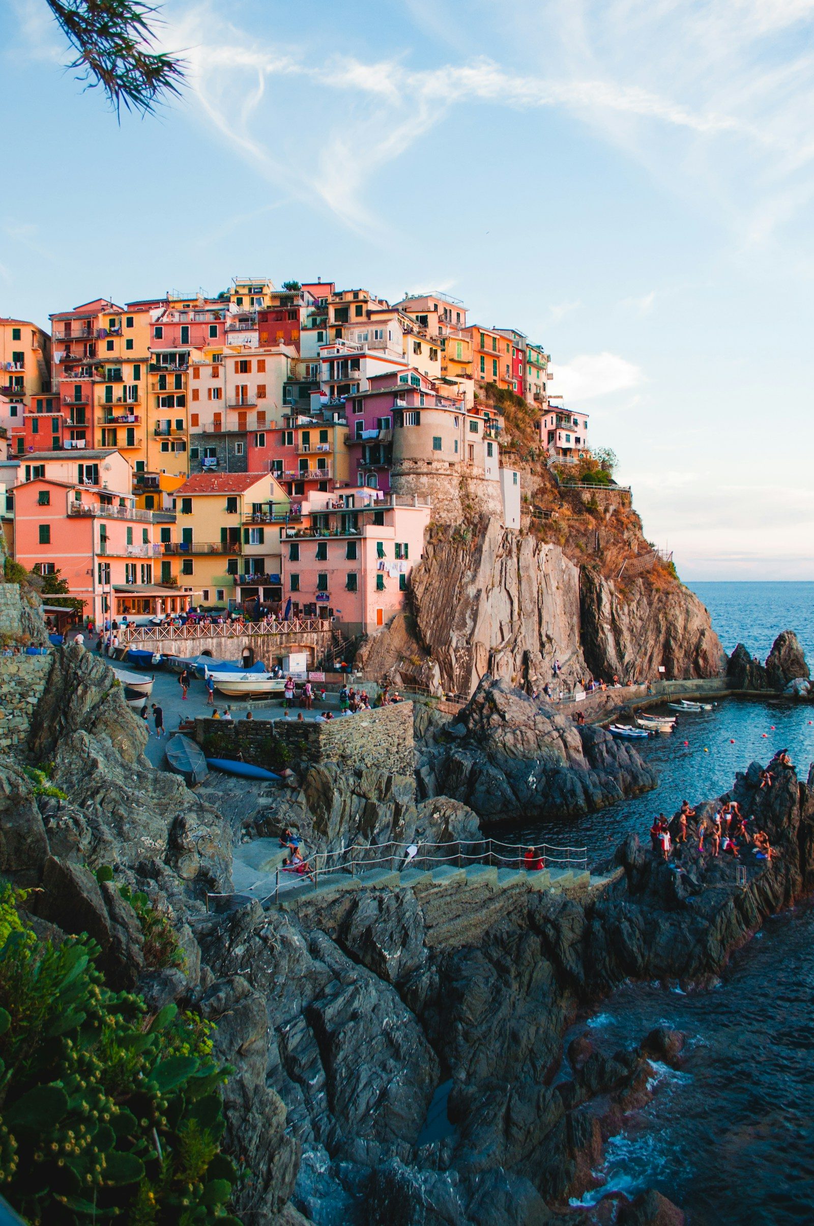 Colourful Cinque Terre village beside the Italian coastline